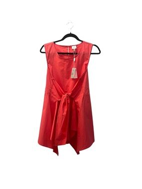 Cupio Coral Orange Cotton Sleeveless Tie-Front Tunic Top Blouse L